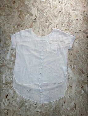 Double Zero Sheer Chiffon Blouse Womens Large Pink High Low Button Back Top